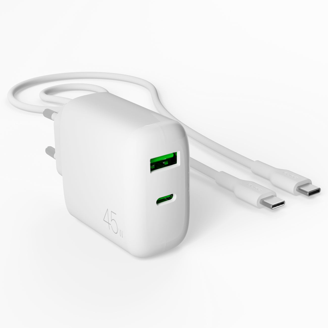 Puro Daily Prolite 45W USB-C USB-A Power Delivery įkroviklis su USB-C laidu - baltas