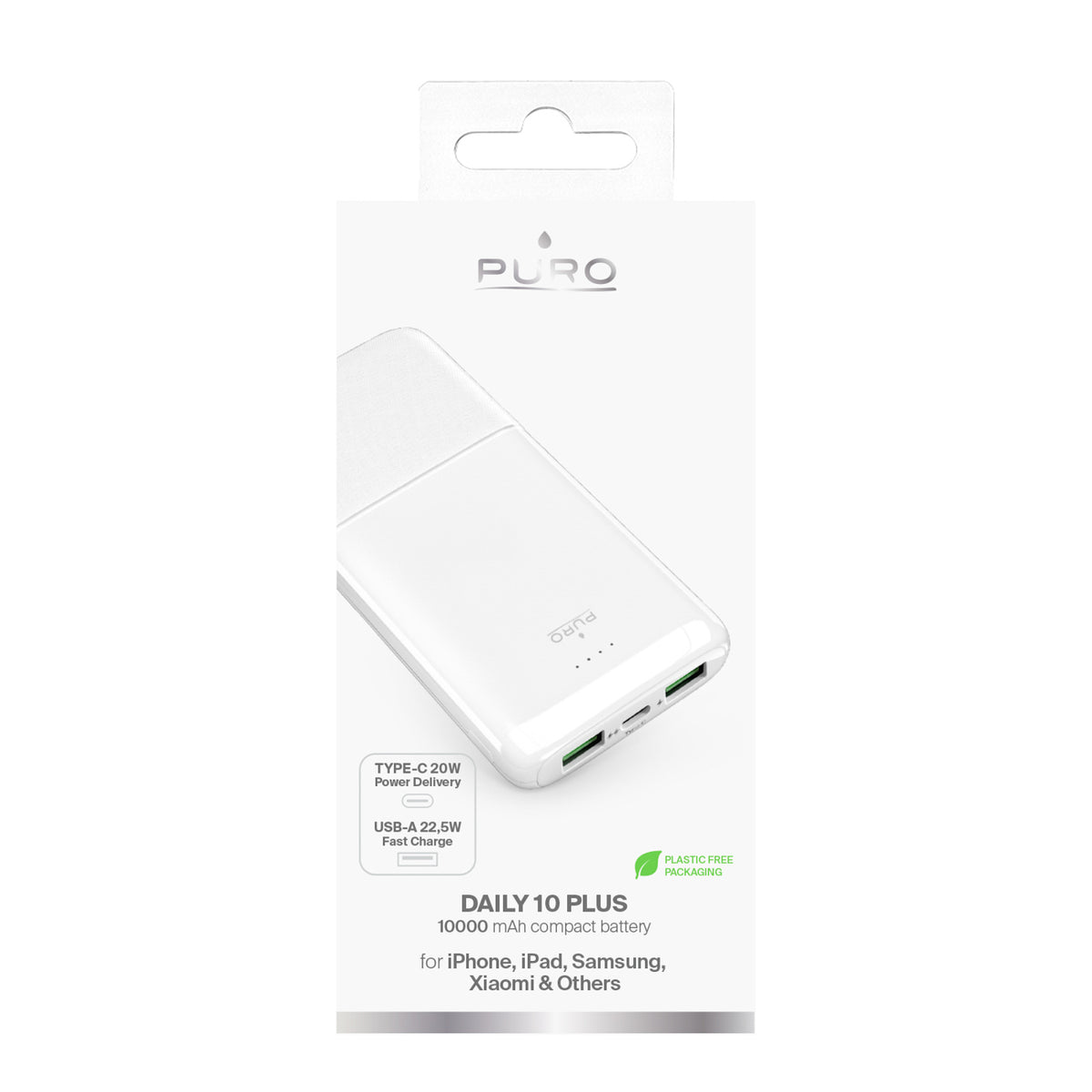 Puro Išorinė baterija DAILY 10 PLUS 10000mAh 2x USBA / 1x USB-C 22.5W - baltas