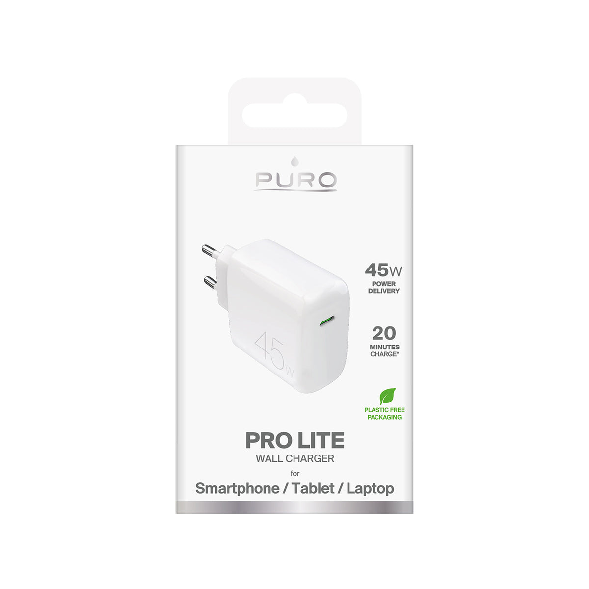 Puro PROLITE 45W USB-C sieninis įkroviklis - baltas -- Cell phone chargers