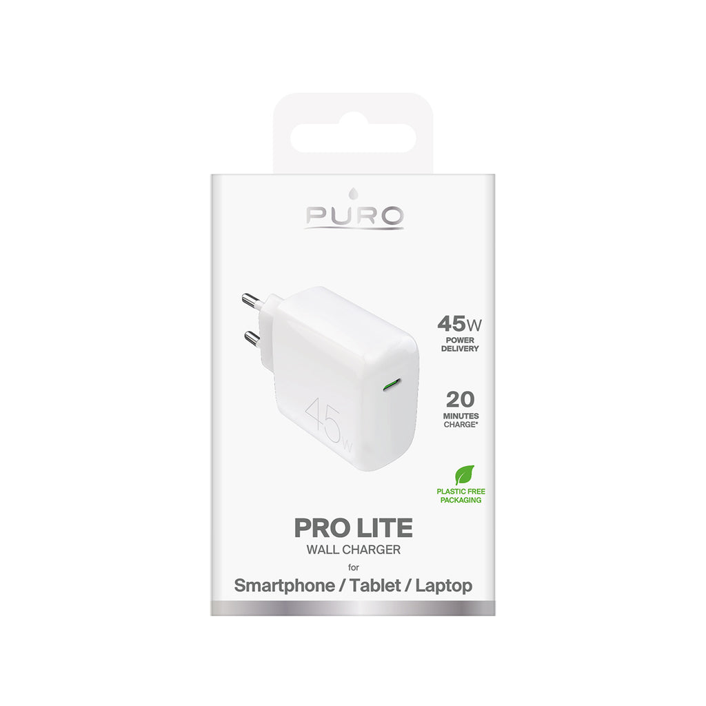 Puro PROLITE 45W USB-C sieninis įkroviklis - baltas -- Cell phone chargers