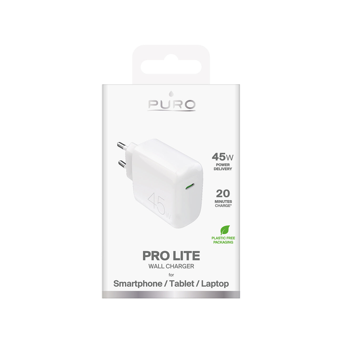 Puro PROLITE 45W USB-C sieninis įkroviklis - baltas -- Cell phone chargers
