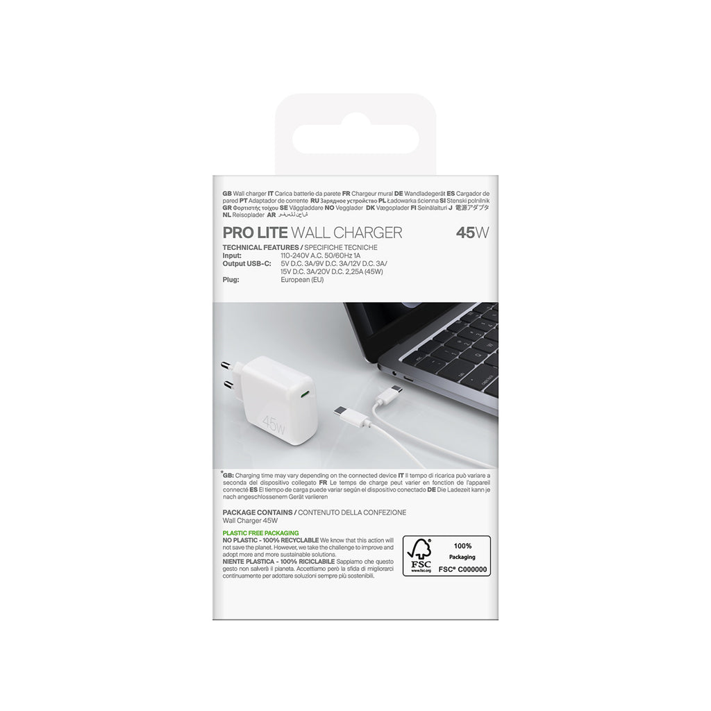 Puro PROLITE 45W USB-C sieninis įkroviklis - baltas -- Cell phone chargers
