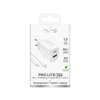 Puro PROLITE 30W USB-A / USB-C sieninis įkroviklis + USB-C - USB-C laidas 1.2m - baltas