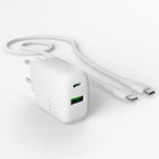 Puro PROLITE 30W USB-A / USB-C sieninis įkroviklis + USB-C - USB-C laidas 1.2m - baltas
