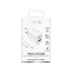 Puro PROLITE 25W USB-A / USB-C sieninis įkroviklis + USB-C - USB-C laidas 1.2m - baltas