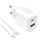 Puro PROLITE 20W USB-A / USB-C sieninis įkroviklis + USB-C - USB-C laidas 1.2m - baltas -- Cell phone chargers