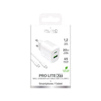 Puro PROLITE 20W USB-A / USB-C sieninis įkroviklis + USB-C - USB-C laidas 1.2m - baltas -- Cell phone chargers
