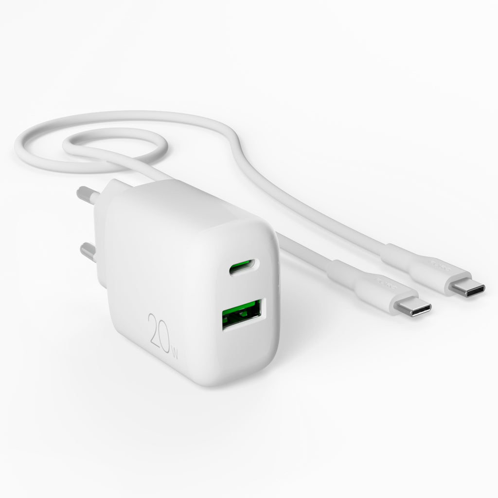 Puro PROLITE 20W USB-A / USB-C sieninis įkroviklis + USB-C - USB-C laidas 1.2m - baltas -- Cell phone chargers