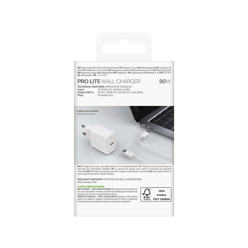 Puro PROLITE 30W USB-C sieninis įkroviklis - baltas