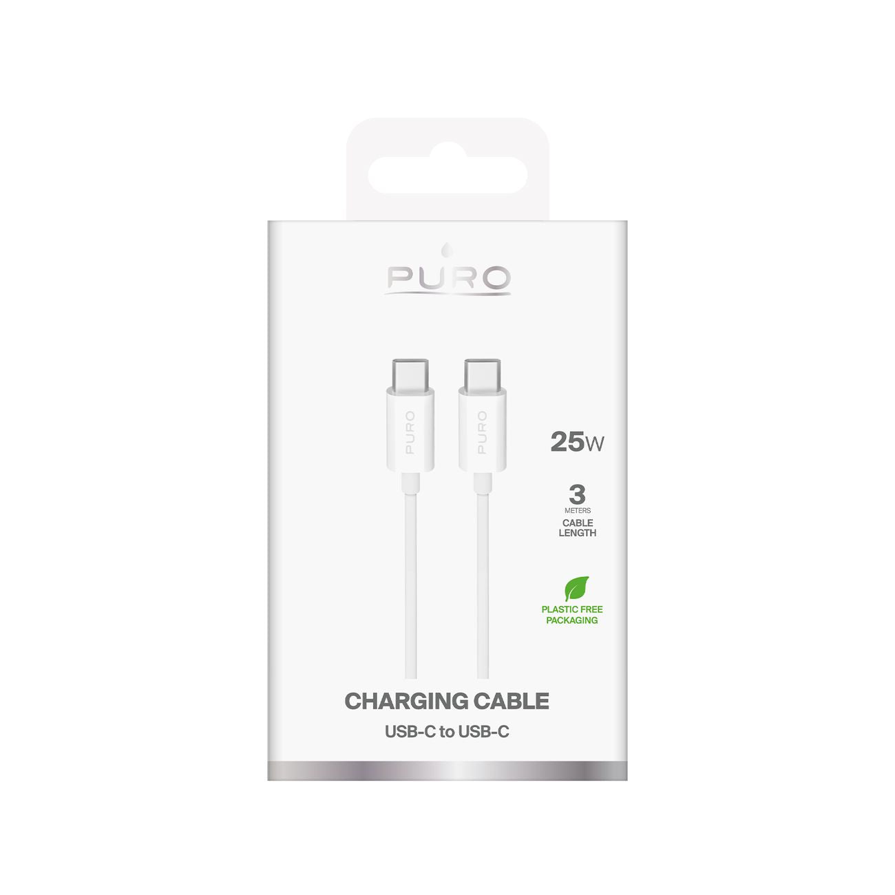 Puro TPE 25W USB-C - USB-C 3m laidas - baltas -- Cell phone cables