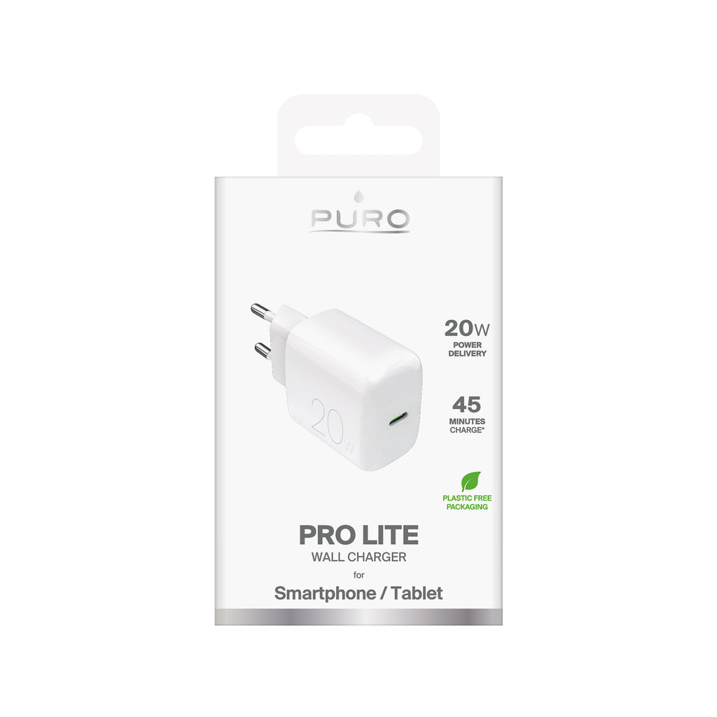Puro PROLITE 20W USB-C sieninis įkroviklis - baltas -- Cell phone chargers