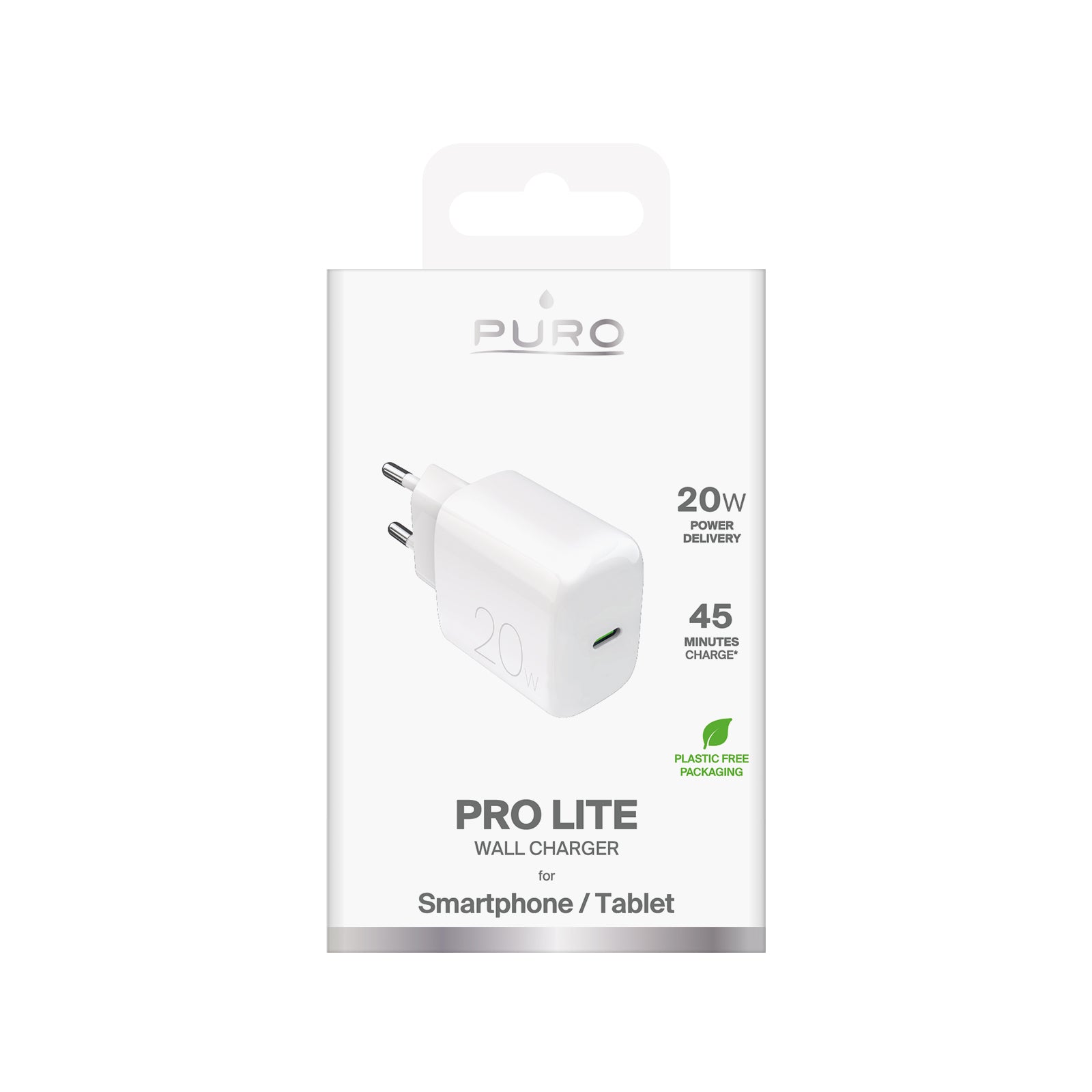 Puro PROLITE 20W USB-C sieninis įkroviklis - baltas -- Cell phone chargers