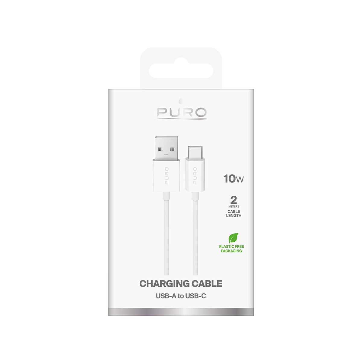 Puro 10W TPE USB-A - USB-C laidas 2m - baltas