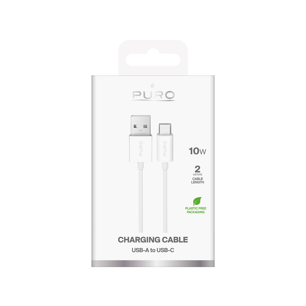 Puro 10W TPE USB-A - USB-C laidas 2m - baltas