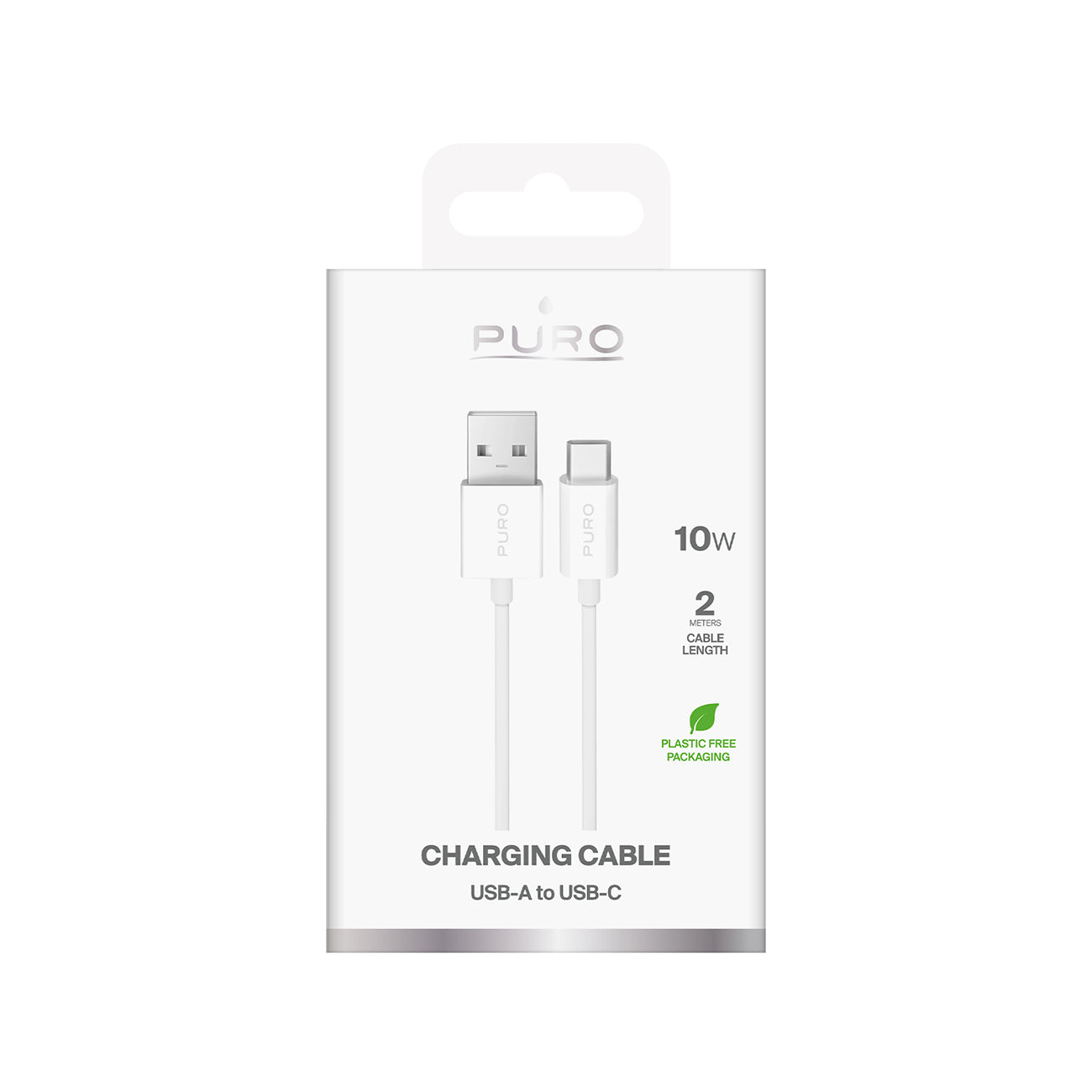 Puro 10W TPE USB-A - USB-C laidas 2m - baltas