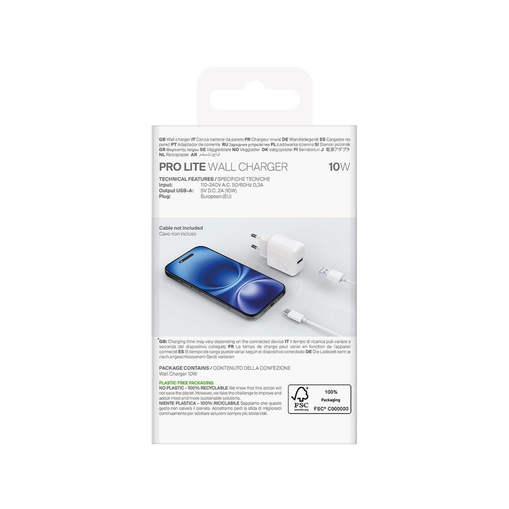 Puro PROLITE 10W USB-A sieninis įkroviklis - baltas