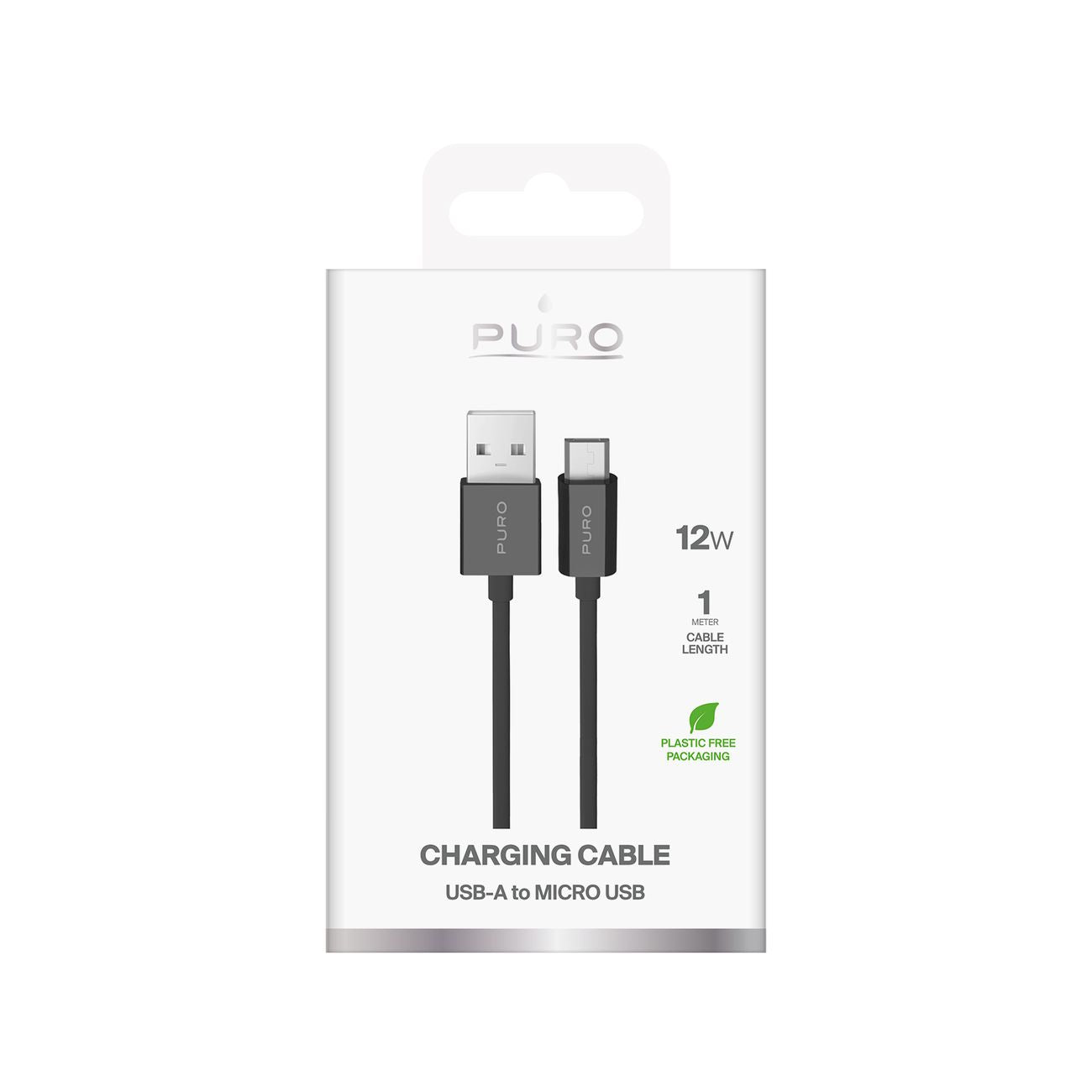 Puro TPE 12W USB-A - microUSB 1m laidas - juodas -- Cell phone cables