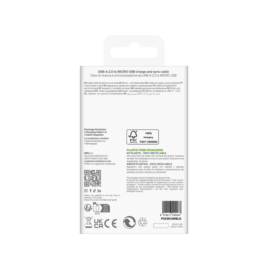 Puro TPE 12W USB-A - microUSB 1m laidas - juodas -- Cell phone cables