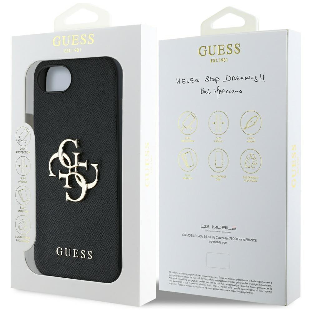 Guess PU grūdintos tekstūros dėklas iPhone 16e – juodas