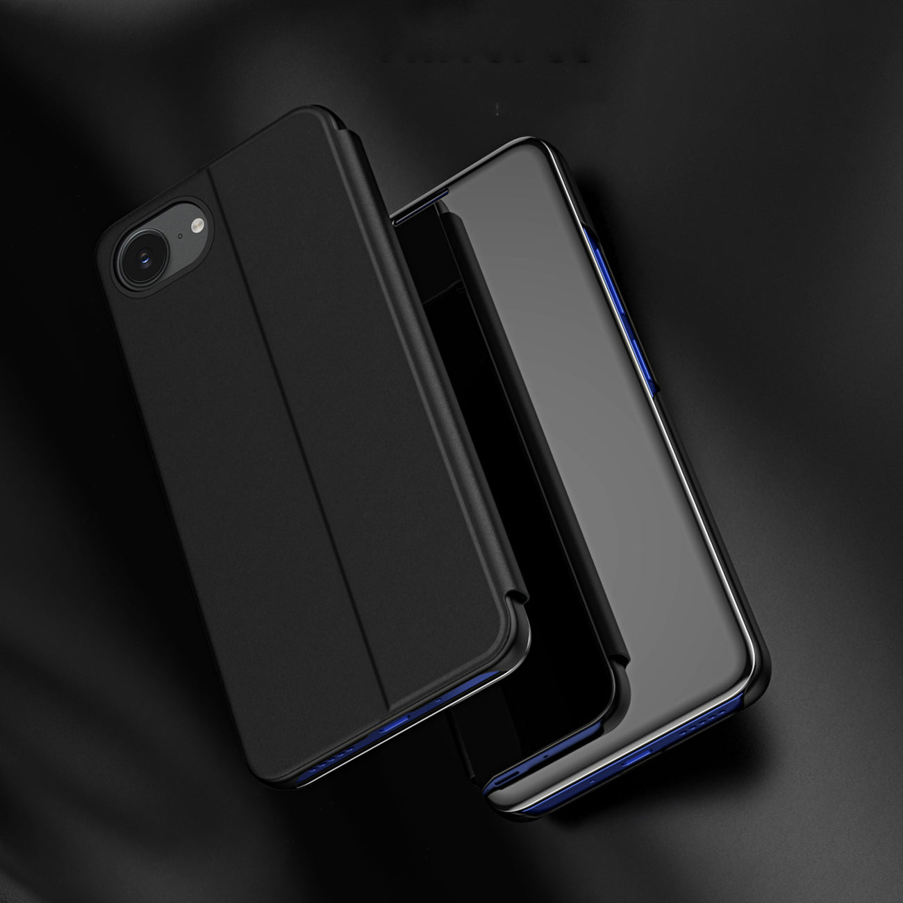 Clear View dėklas iPhone 16e su atvartu – juodas