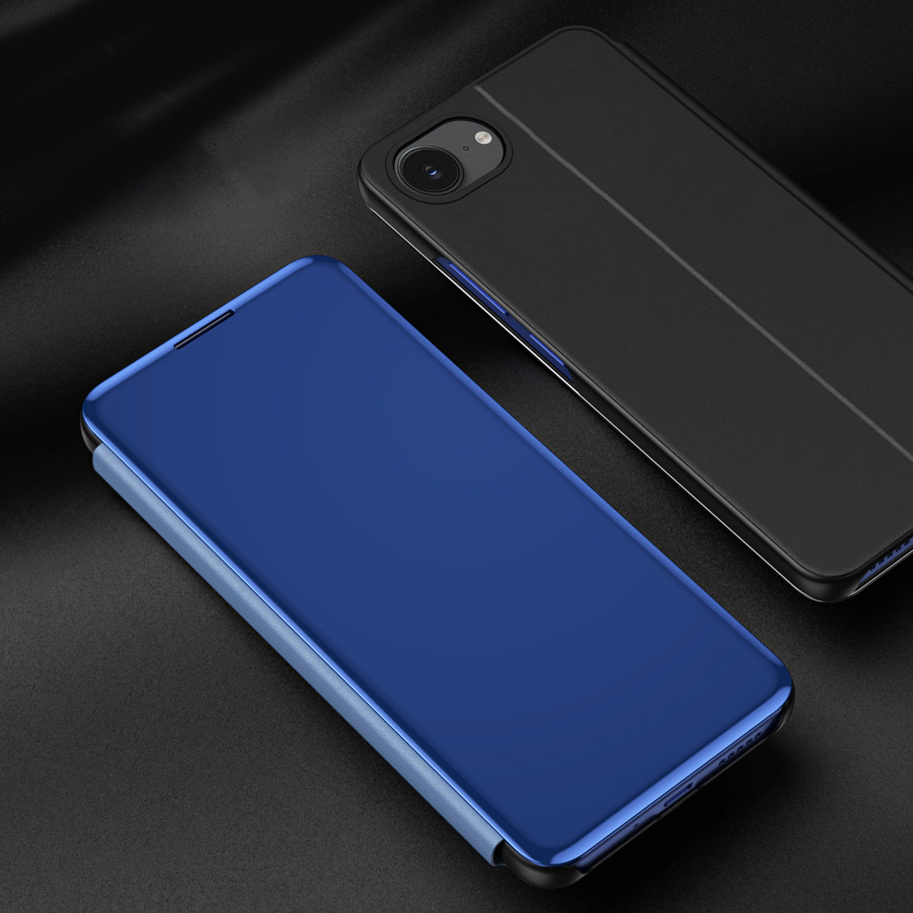 Clear View dėklas iPhone 16e su atverčiamu dangteliu – mėlynas