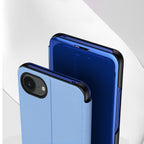 Clear View dėklas iPhone 16e su atverčiamu dangteliu – mėlynas