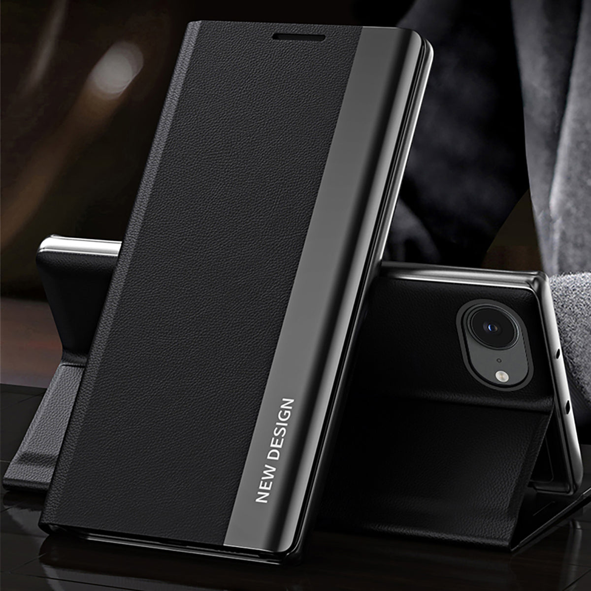 Sleep Case Pro dėklas iPhone 16e su atverčiamu dangteliu – juodas