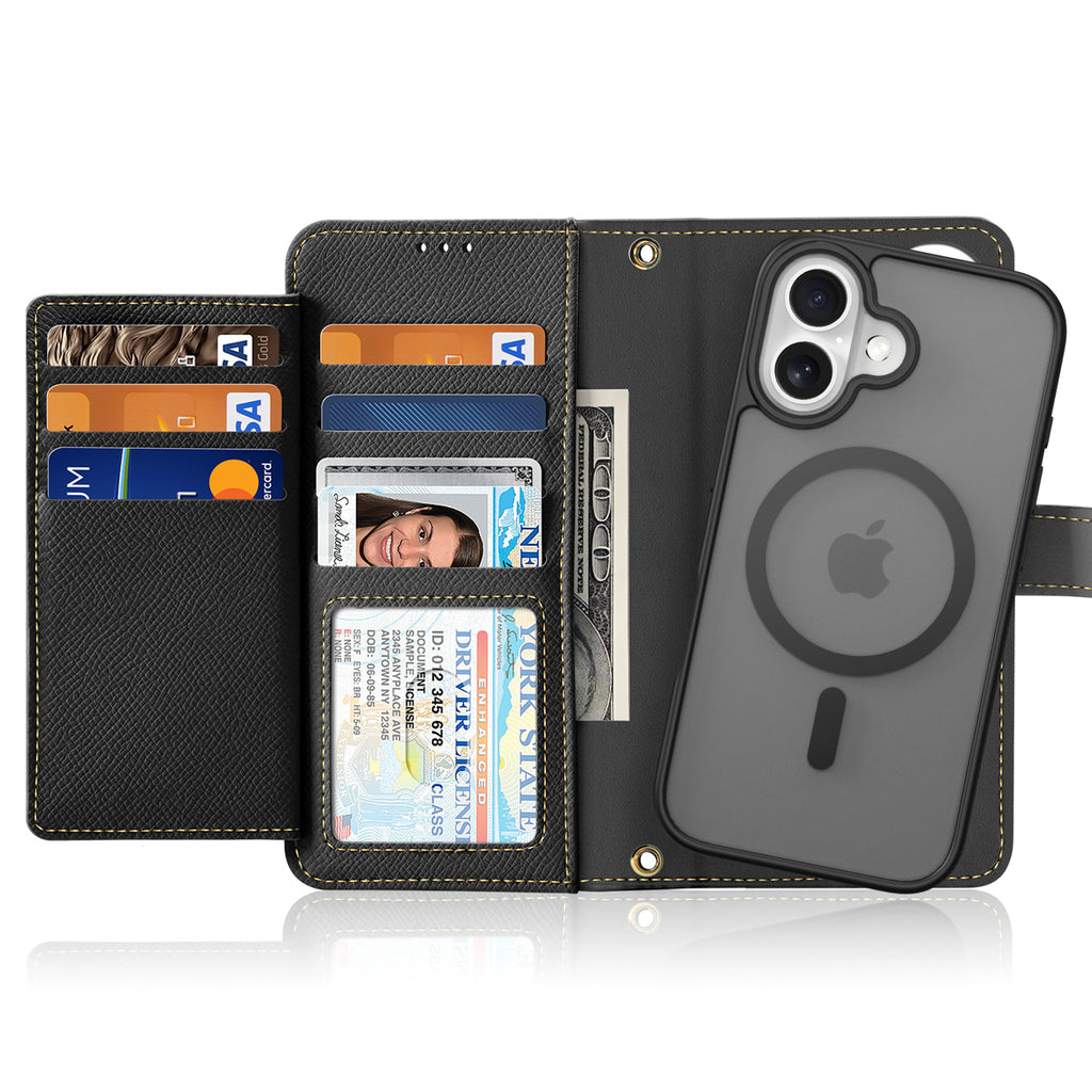 Dux Ducis Lawa odinis dėklas iPhone 16 su pinigine – juodas