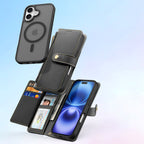 Dux Ducis Lawa odinis dėklas iPhone 16 su pinigine – juodas