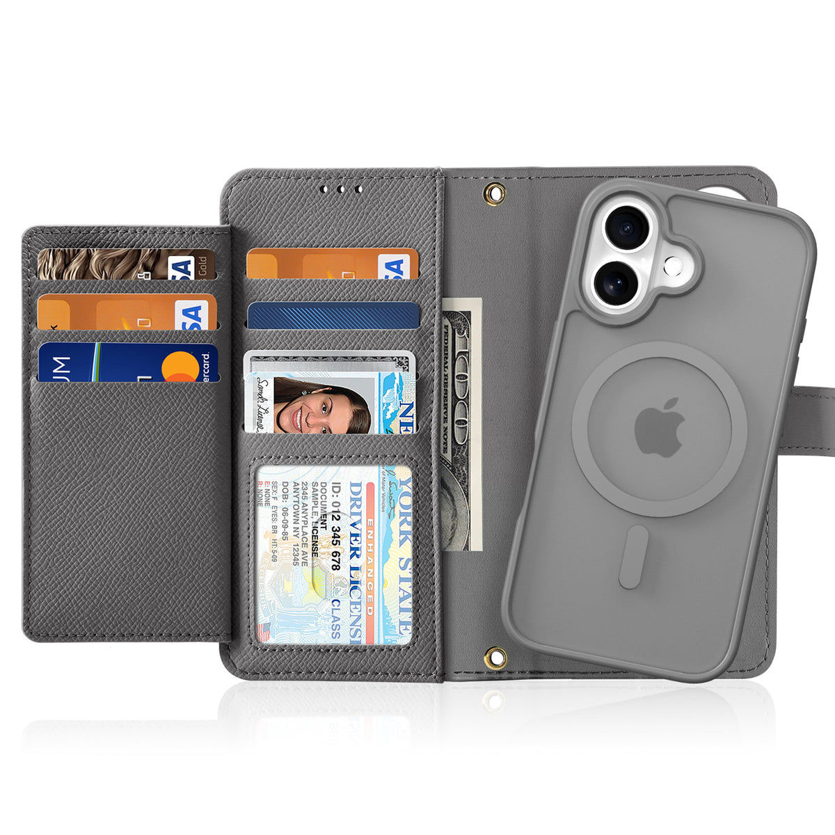 Odinis dėklas Dux Ducis Lawa iPhone 16 su pinigine – pilkas