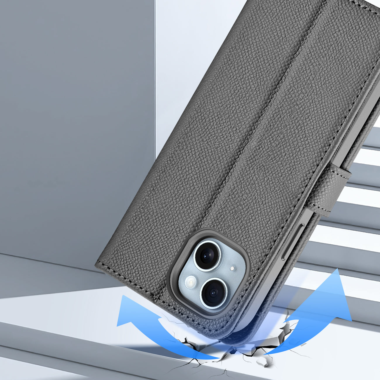 Dux Ducis Lawa odinis dėklas iPhone 15 su pinigine – pilkas