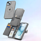 Dux Ducis Lawa odinis dėklas iPhone 15 su pinigine – pilkas
