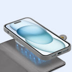 Dux Ducis Lawa odinis dėklas iPhone 15 su pinigine – pilkas