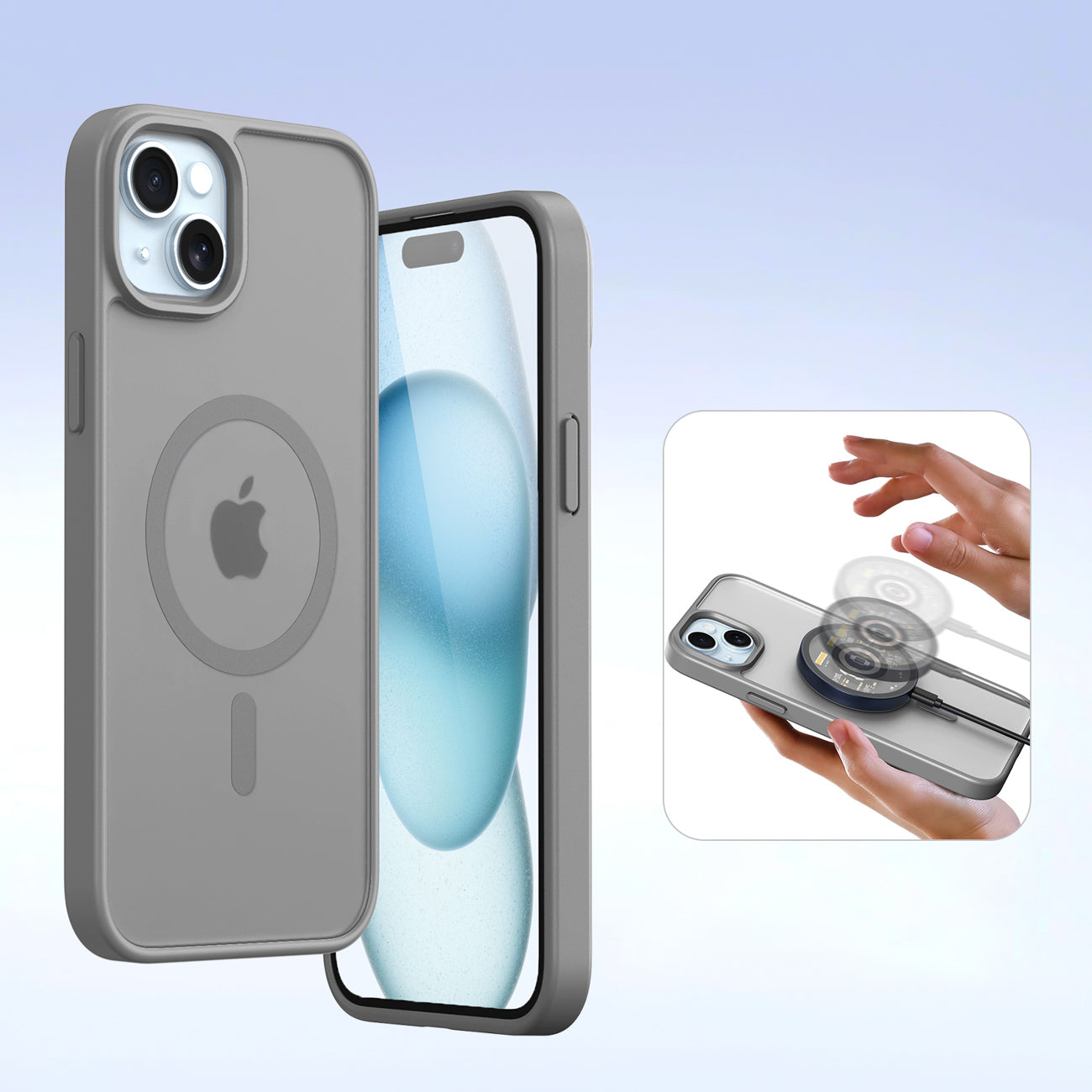 Dux Ducis Lawa odinis dėklas iPhone 15 su pinigine – pilkas