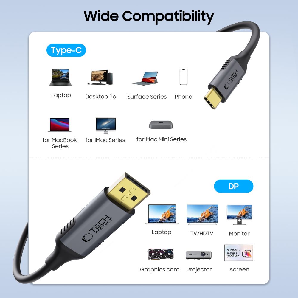 Tech-Protect UltraBoost USB-C į DisplayPort 1.4 laidas 8K 60Hz 180cm - juodas -- Cell phone cables