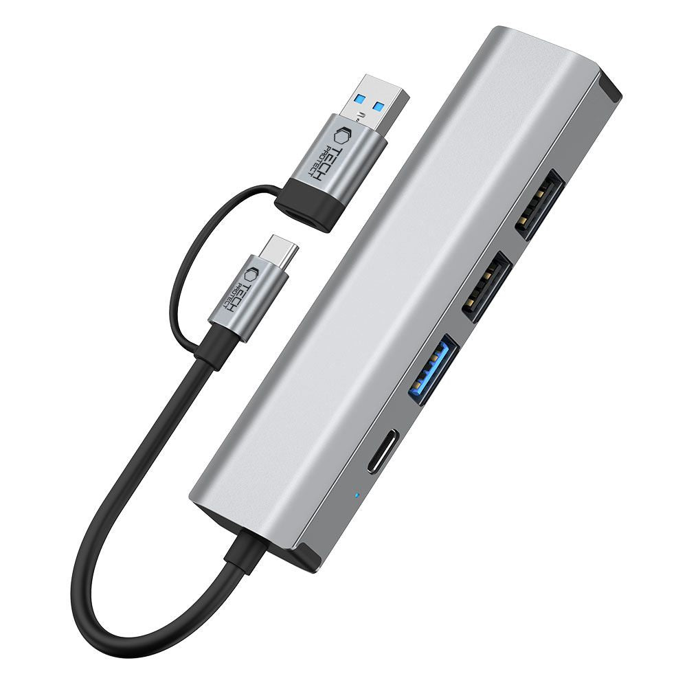 Tech-Protect HB03 HUB adapteris 5in1 USB-C + USB2.0 + USB3.0 + RJ45 - pilkas -- USB Adapters