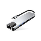 Tech-Protect HB02 HUB adapteris 6in1 USB-C + USB2.0 + USB3.0 + HDMI 4K 30Hz + RJ45 + PD100W - pilka -- USB Adapters