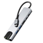 Tech-Protect HB02 HUB adapteris 6in1 USB-C + USB2.0 + USB3.0 + HDMI 4K 30Hz + RJ45 + PD100W - pilka -- USB Adapters