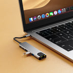 Tech-Protect HB02 HUB adapteris 6in1 USB-C + USB2.0 + USB3.0 + HDMI 4K 30Hz + RJ45 + PD100W - pilka -- USB Adapters