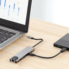 Tech-Protect HB02 HUB adapteris 6in1 USB-C + USB2.0 + USB3.0 + HDMI 4K 30Hz + RJ45 + PD100W - pilka -- USB Adapters