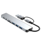 Tech-Protect HB06 HUB adapteris 8in1 TYPE-C + USB2.0 + USB3.0 + SD/TF + AV3.5 - pilka -- USB Adapters