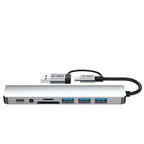 Tech-Protect HB06 HUB adapteris 8in1 TYPE-C + USB2.0 + USB3.0 + SD/TF + AV3.5 - pilka -- USB Adapters