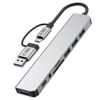 Tech-Protect HB06 HUB adapteris 8in1 TYPE-C + USB2.0 + USB3.0 + SD/TF + AV3.5 - pilka -- USB Adapters