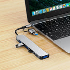 Tech-Protect HB06 HUB adapteris 8in1 TYPE-C + USB2.0 + USB3.0 + SD/TF + AV3.5 - pilka -- USB Adapters