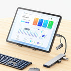 Tech-Protect HB06 HUB adapteris 8in1 TYPE-C + USB2.0 + USB3.0 + SD/TF + AV3.5 - pilka -- USB Adapters