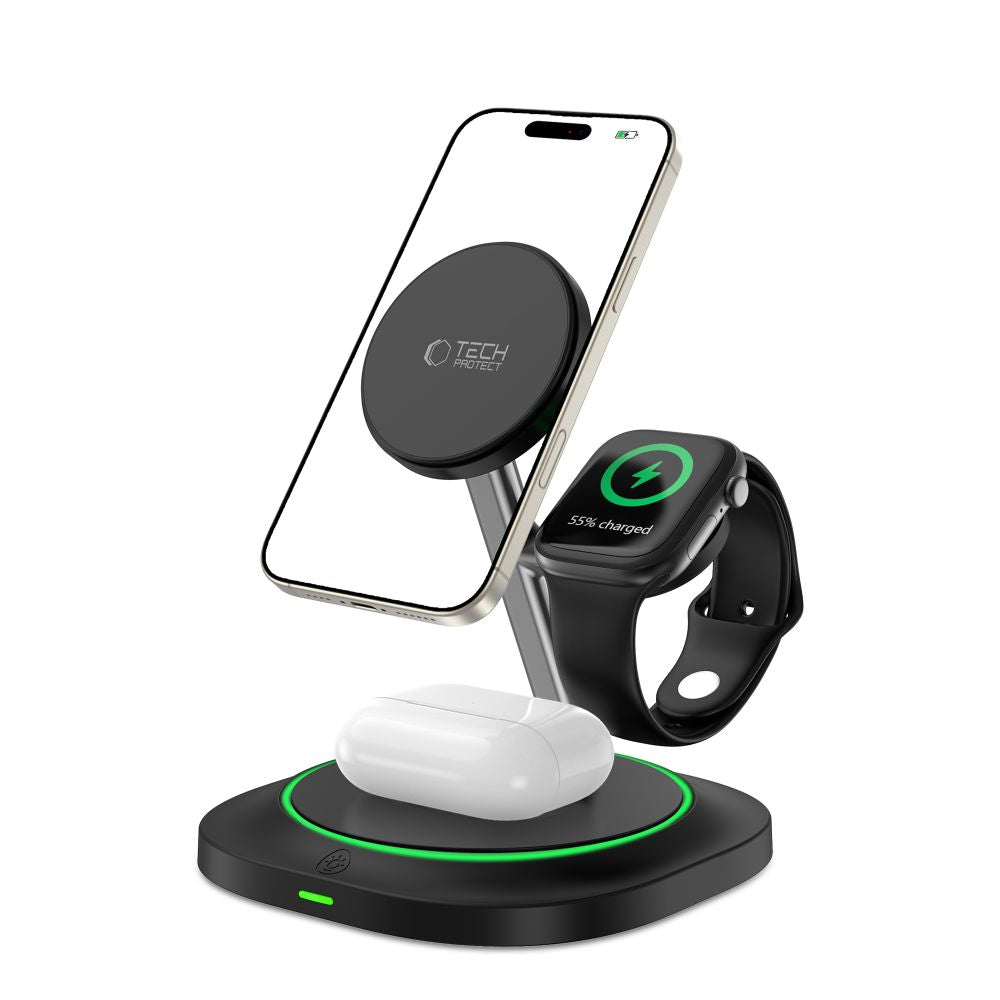 Tech-Protect QI15W-A46 3in1 magnetinis MagSafe indukcinis įkroviklis - juodas -- Cell phone chargers