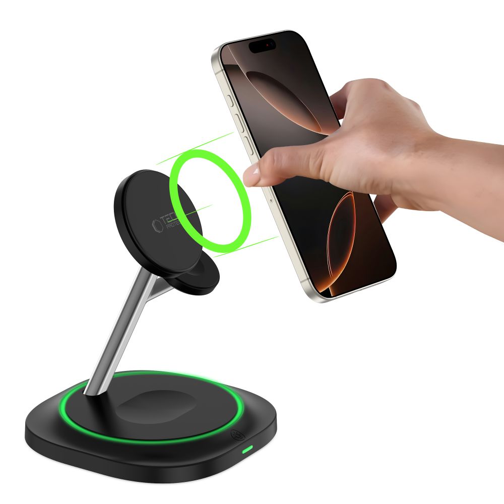 Tech-Protect QI15W-A46 3in1 magnetinis MagSafe indukcinis įkroviklis - juodas -- Cell phone chargers