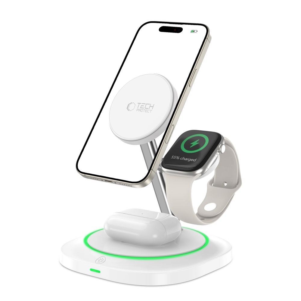 Tech-Protect QI15W-A46 3in1 magnetinis MagSafe indukcinis įkroviklis - baltas -- Cell phone chargers