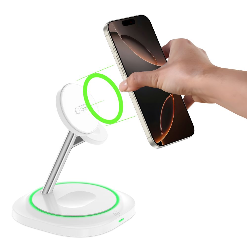 Tech-Protect QI15W-A46 3in1 magnetinis MagSafe indukcinis įkroviklis - baltas -- Cell phone chargers