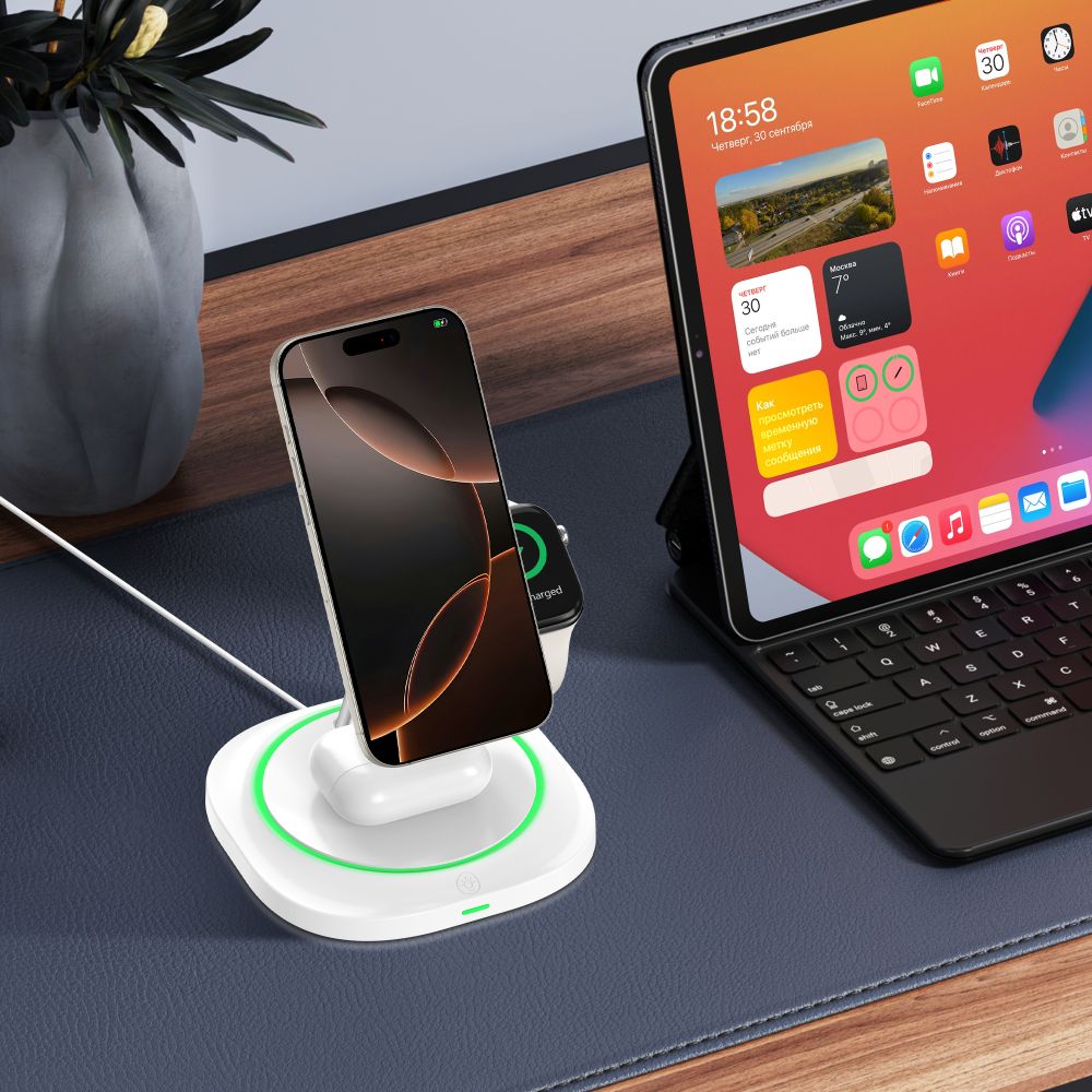 Tech-Protect QI15W-A46 3in1 magnetinis MagSafe indukcinis įkroviklis - baltas -- Cell phone chargers